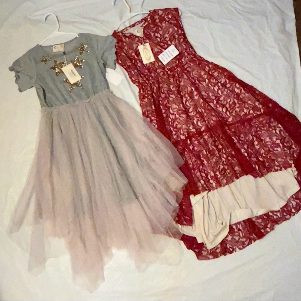 Mia Joy Girls Fit & Flare Dress Gray Gold Sequin Stars Tulle Lace 10 bundle of 2
